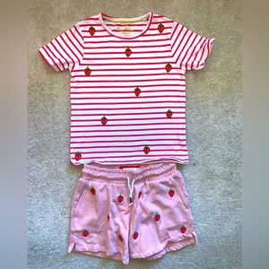 Mini Boden Strawberry striped shirt with shorts